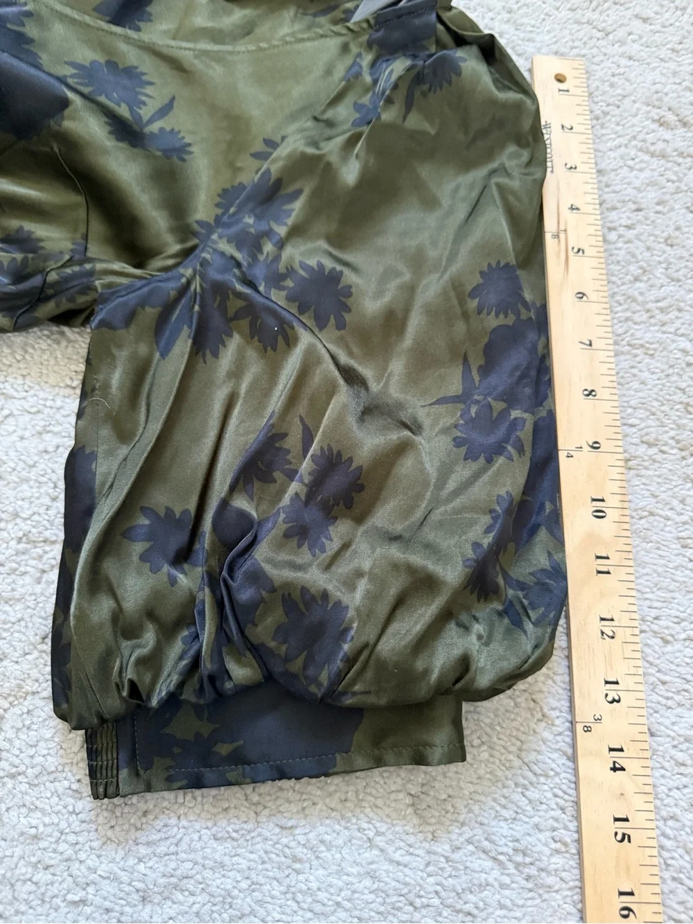 Madewell Olive Green Floral Puff-Sleeve Blouse